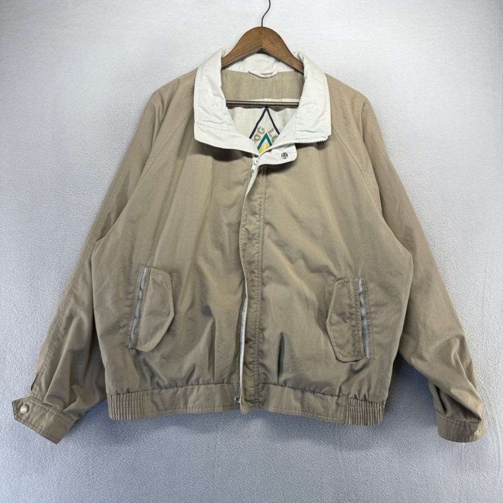 Vintage London Fog Jacket Mens Large Beige Tan Windbreaker Bomber Boxy Cropped